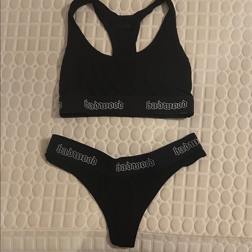 Badwood Black Sports Bra and thong set